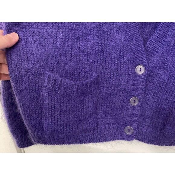 Vtg Mohair Blend Cardigan Violet Long Sleeve L Sweater Womens Fuzzy 80s Luxury - Picture 2 of 14